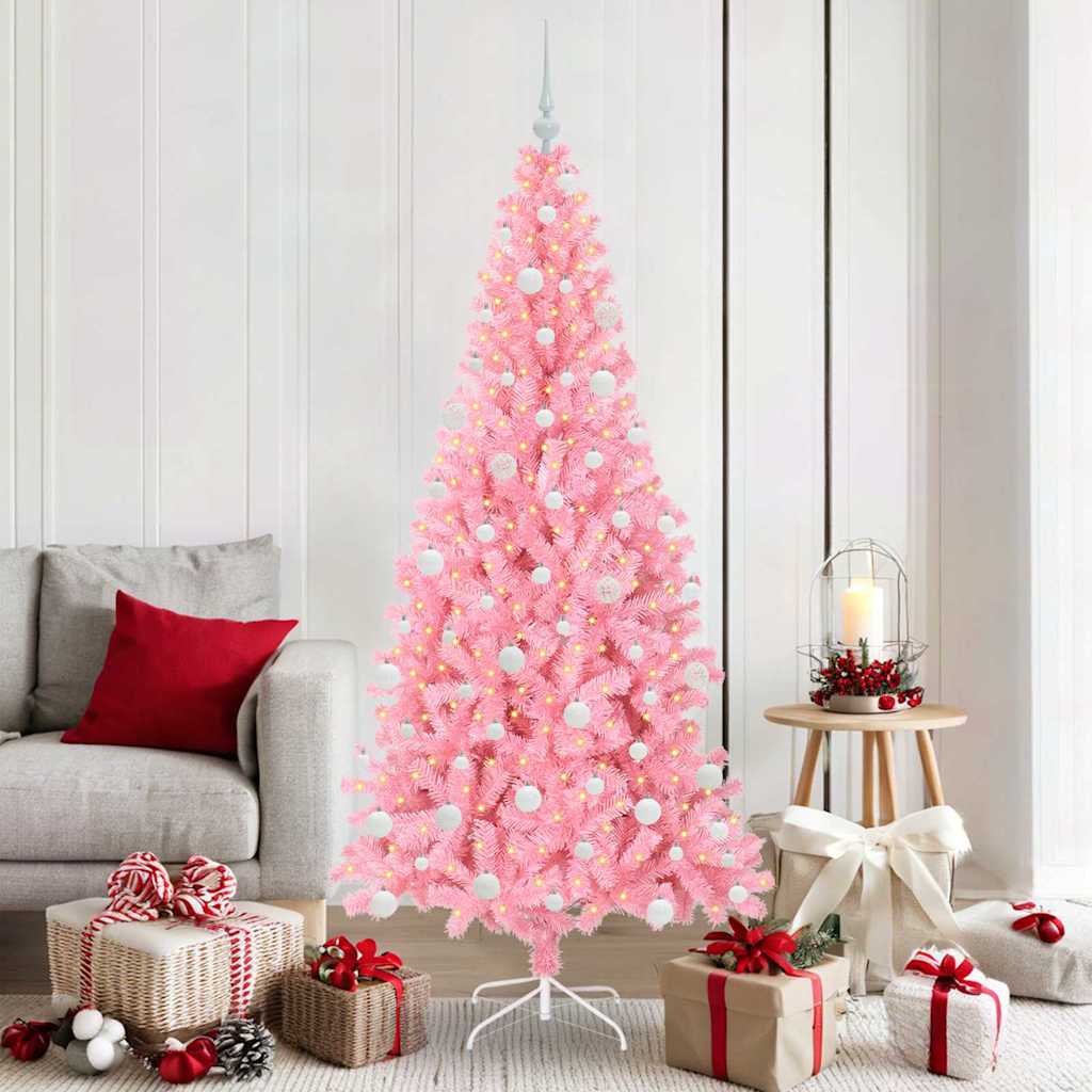 CINDOR Christmas Tree with 300 LEDs with Stand Pink 180 cm PVC - Discount Dealers