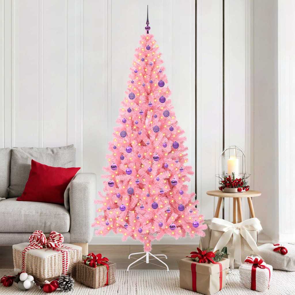 CINDOR Christmas Tree with 300 LEDs with Stand Pink 180 cm PVC - Millennium Furniture