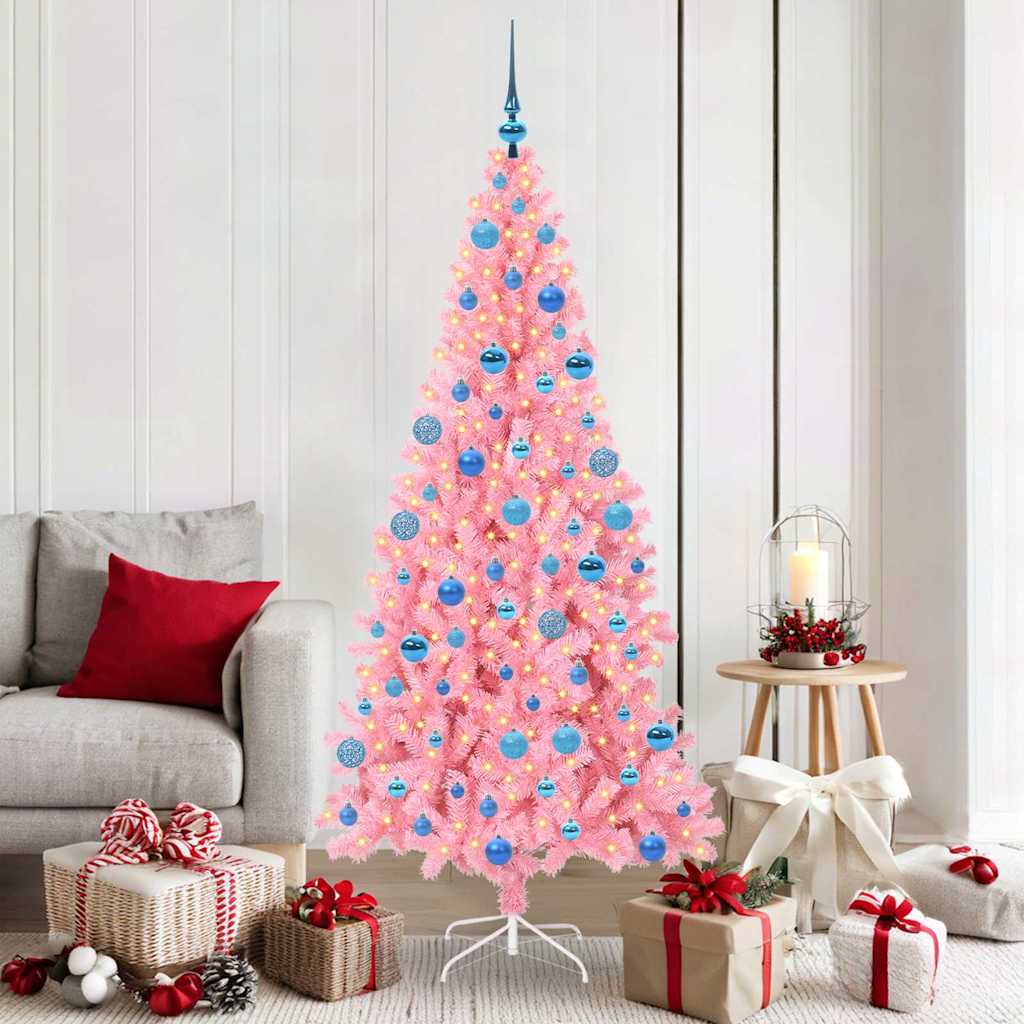 CINDOR Christmas Tree with 300 LEDs with Stand Pink 180 cm PVC - R and M Furniture