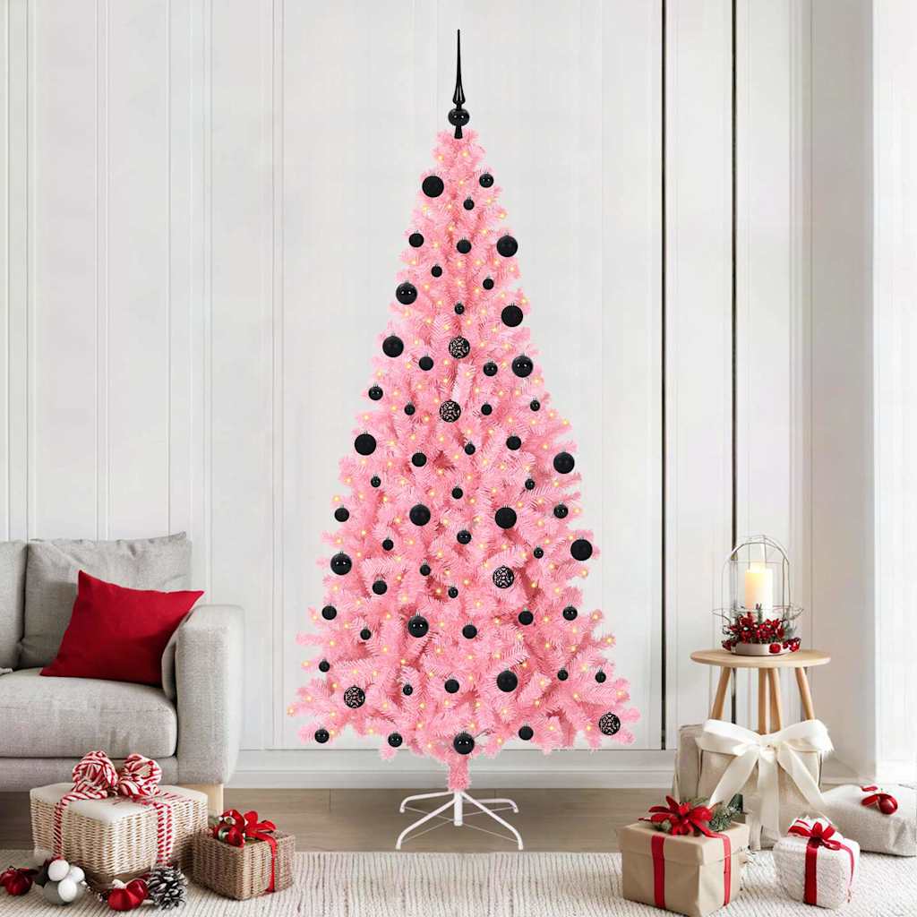 CINDOR Christmas Tree with 300 LEDs with Stand Pink 210 cm PVC - The Home Maker