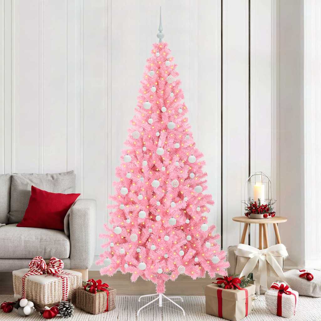 CINDOR Christmas Tree with 300 LEDs with Stand Pink 210 cm PVC - Unbeatable Bargains