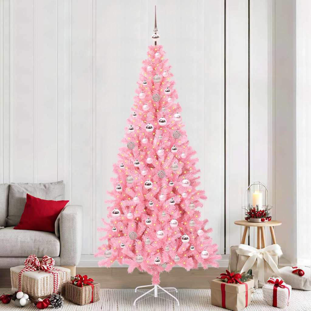CINDOR Christmas Tree with 300 LEDs with Stand Pink 240 cm PVC - Discount Dealers