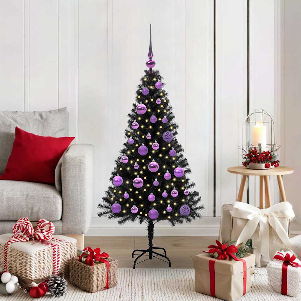 CINDOR Christmas Tree with 150 LEDs with Stand Black 120 cm PVC - Charlotte Dunes
