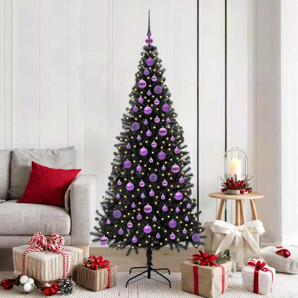 CINDOR Christmas Tree with 300 LEDs with Stand Black 180 cm PVC - Discount Dealers