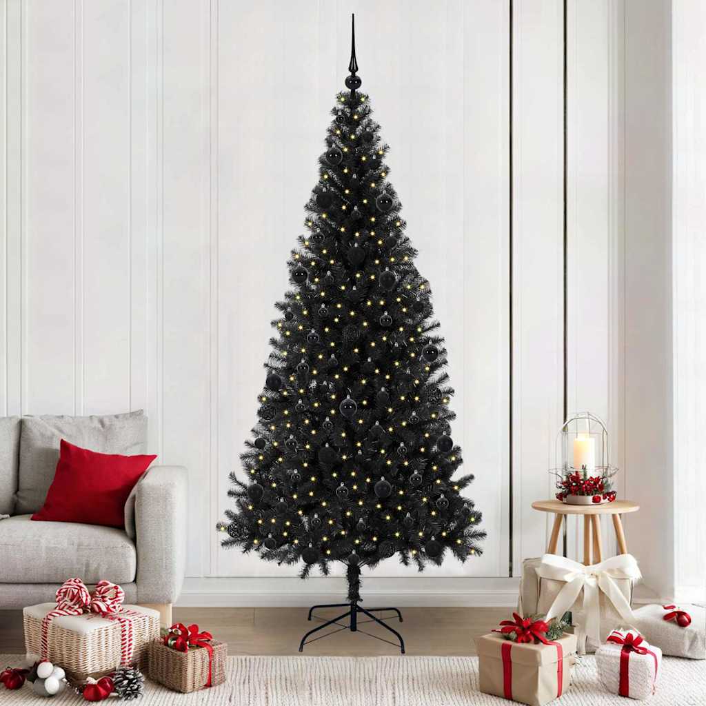 CINDOR Christmas Tree with 300 LEDs with Stand Black 210 cm PVC - R and M Furniture
