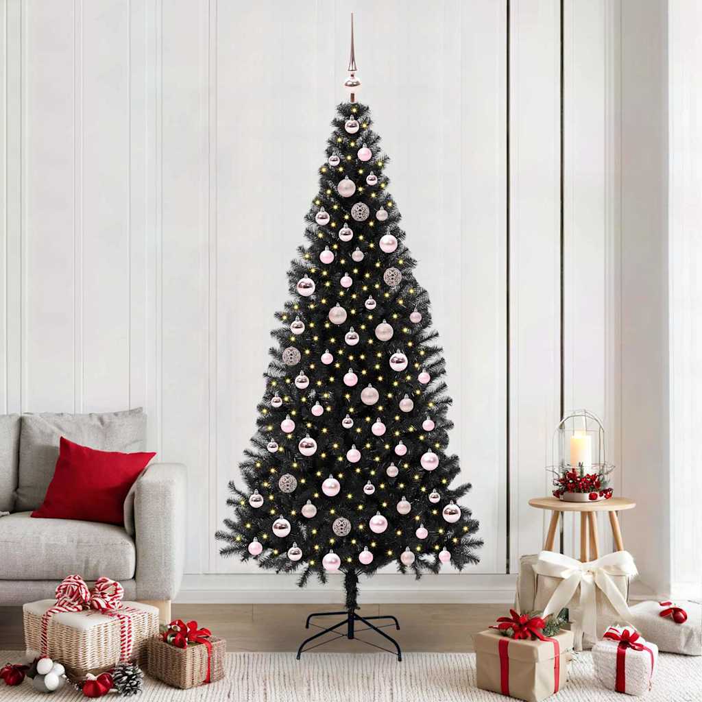 CINDOR Christmas Tree with 300 LEDs with Stand Black 210 cm PVC - Sid & Sam