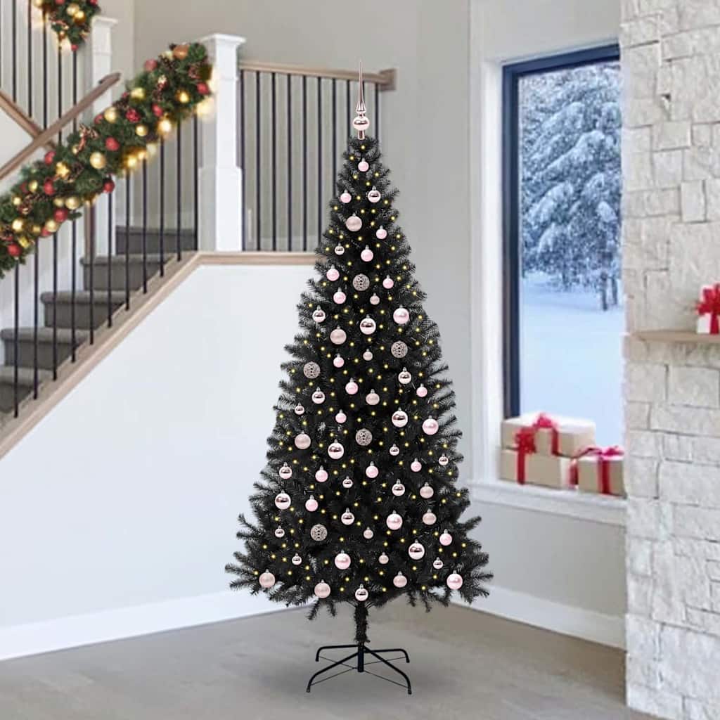 CINDOR Christmas Tree with 300 LEDs with Stand Black 240 cm PVC - Decor Base
