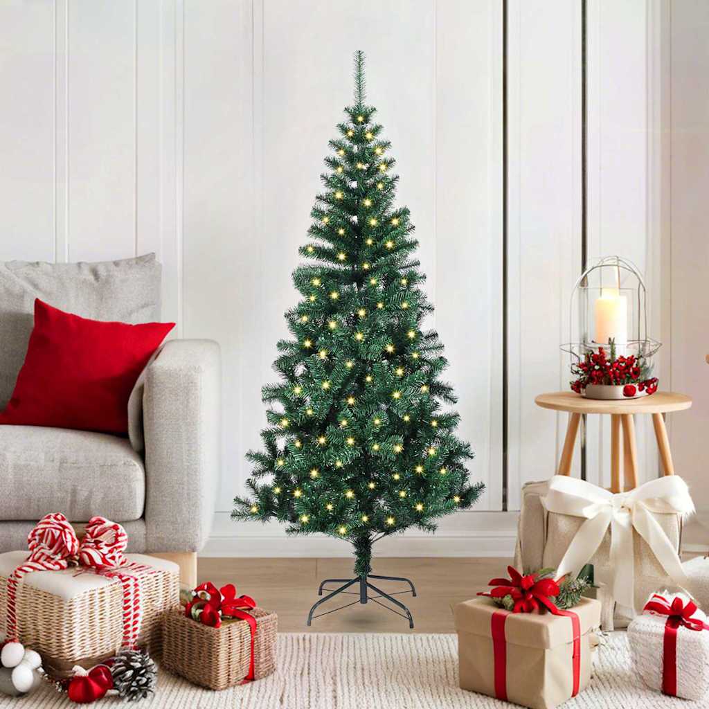 CHERLI Artificial Pre-lit Christmas Tree Green 120 cm PVC and Metal - The Home Maker