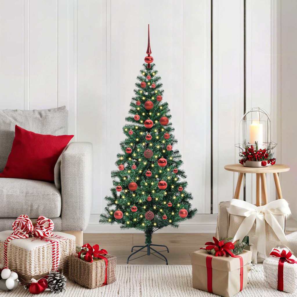 CHERLI Artificial Pre-lit Christmas Tree Green 120 cm PVC and Metal - Brittle & Co