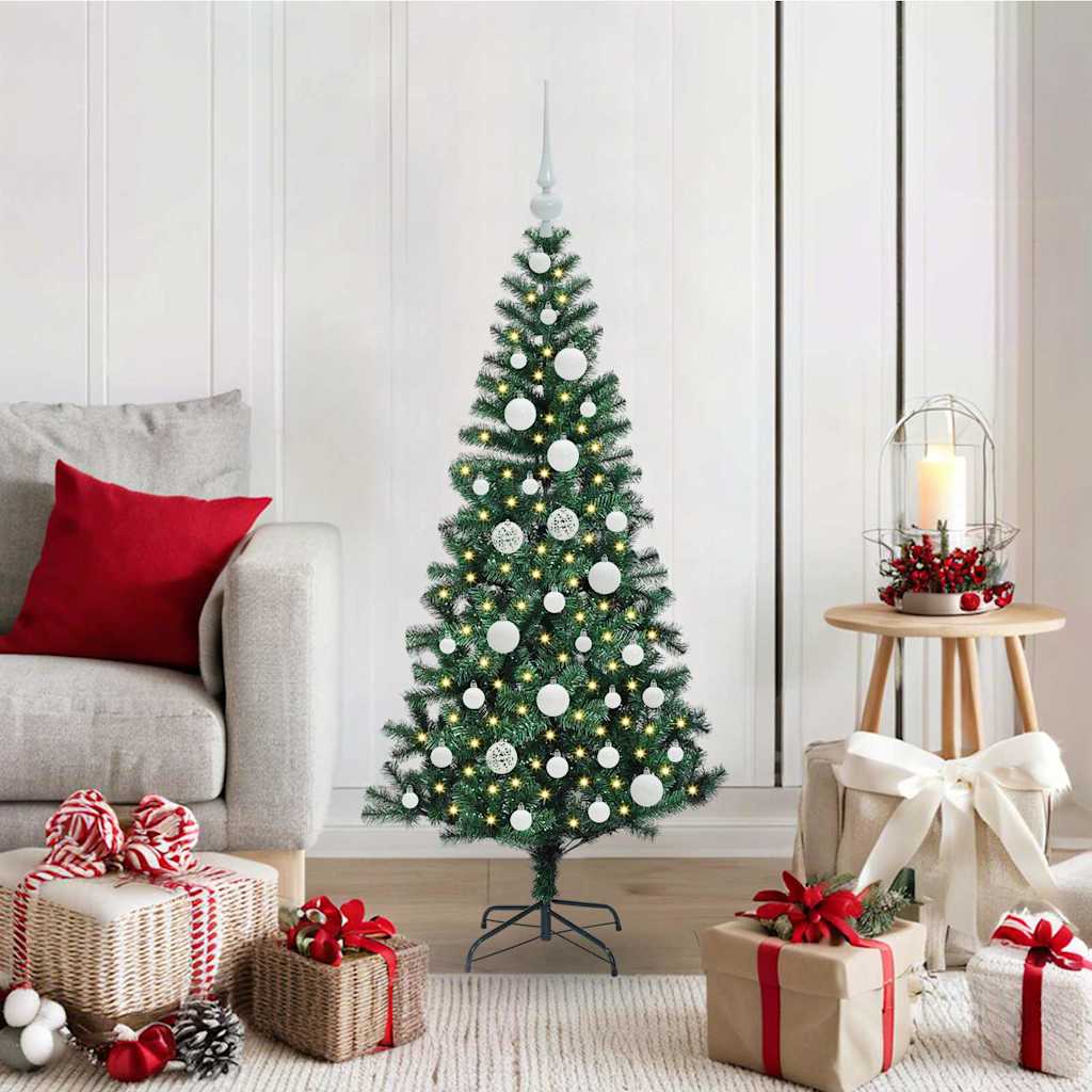 CHERLI Artificial Pre-lit Christmas Tree Green 120 cm PVC and Metal - Decor Base