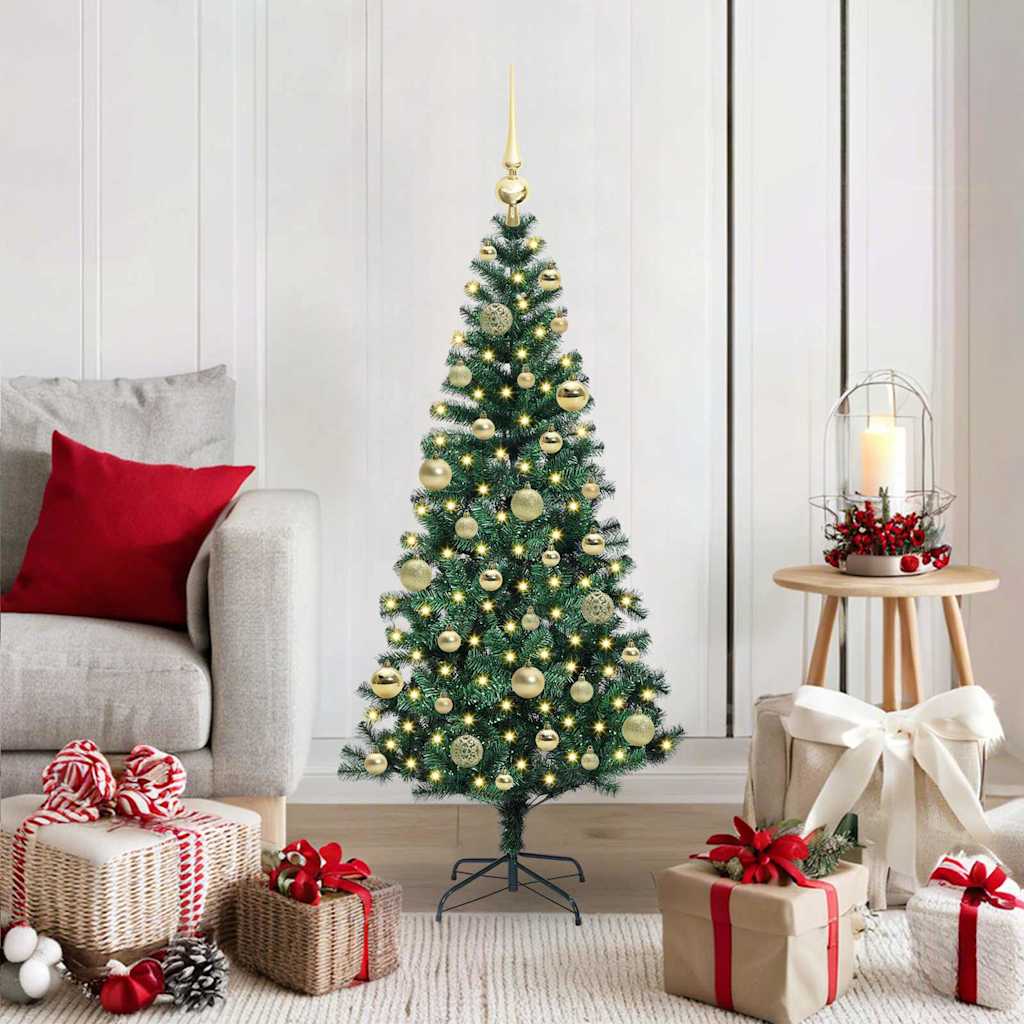 CHERLI Artificial Pre-lit Christmas Tree Green 120 cm PVC and Metal - Design Hut