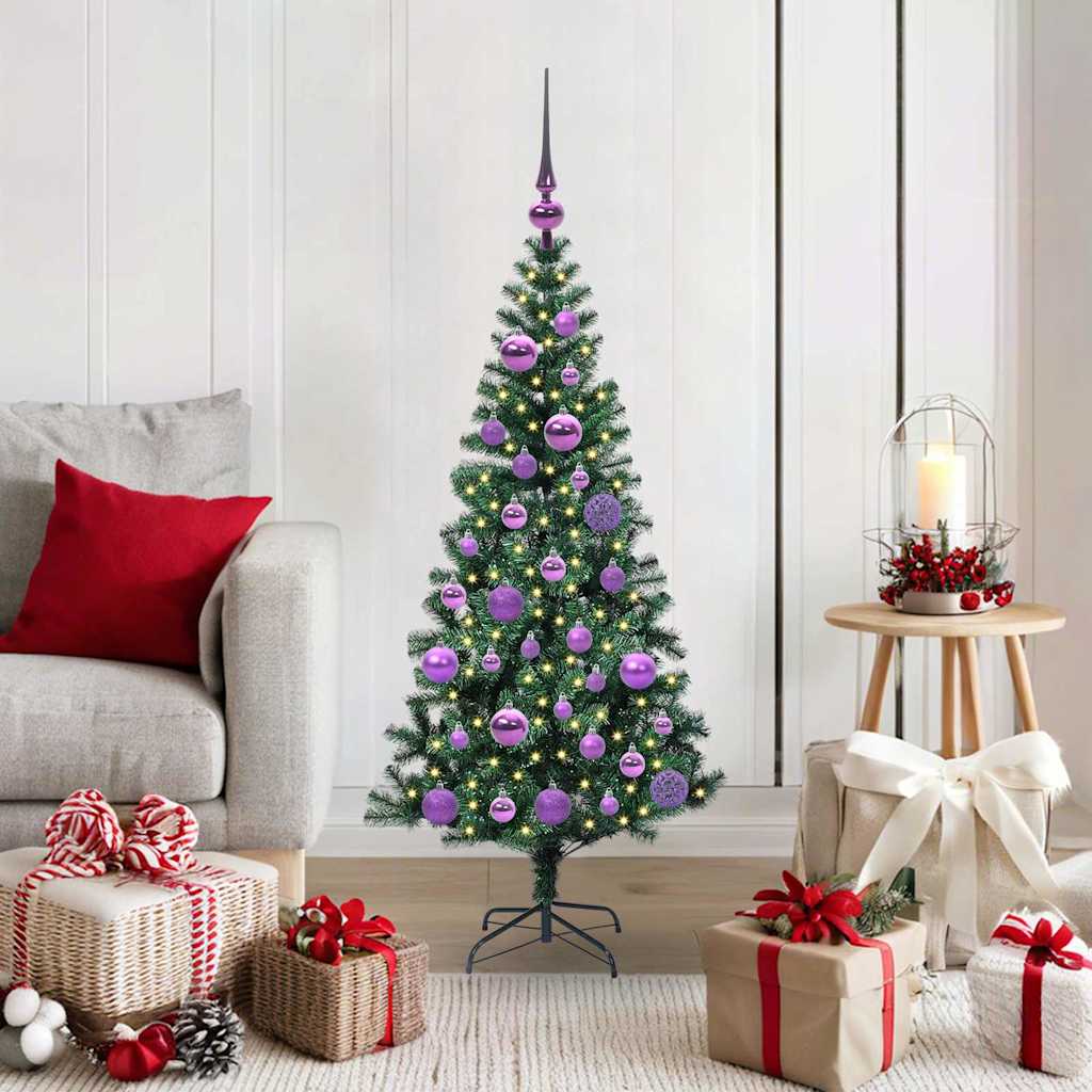 CHERLI Artificial Pre-lit Christmas Tree Green 120 cm PVC and Metal - Discount Dealers