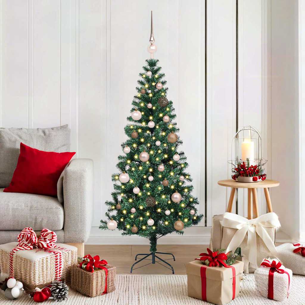 CHERLI Artificial Pre-lit Christmas Tree Green 150 cm PVC and Metal - Sid & Sam