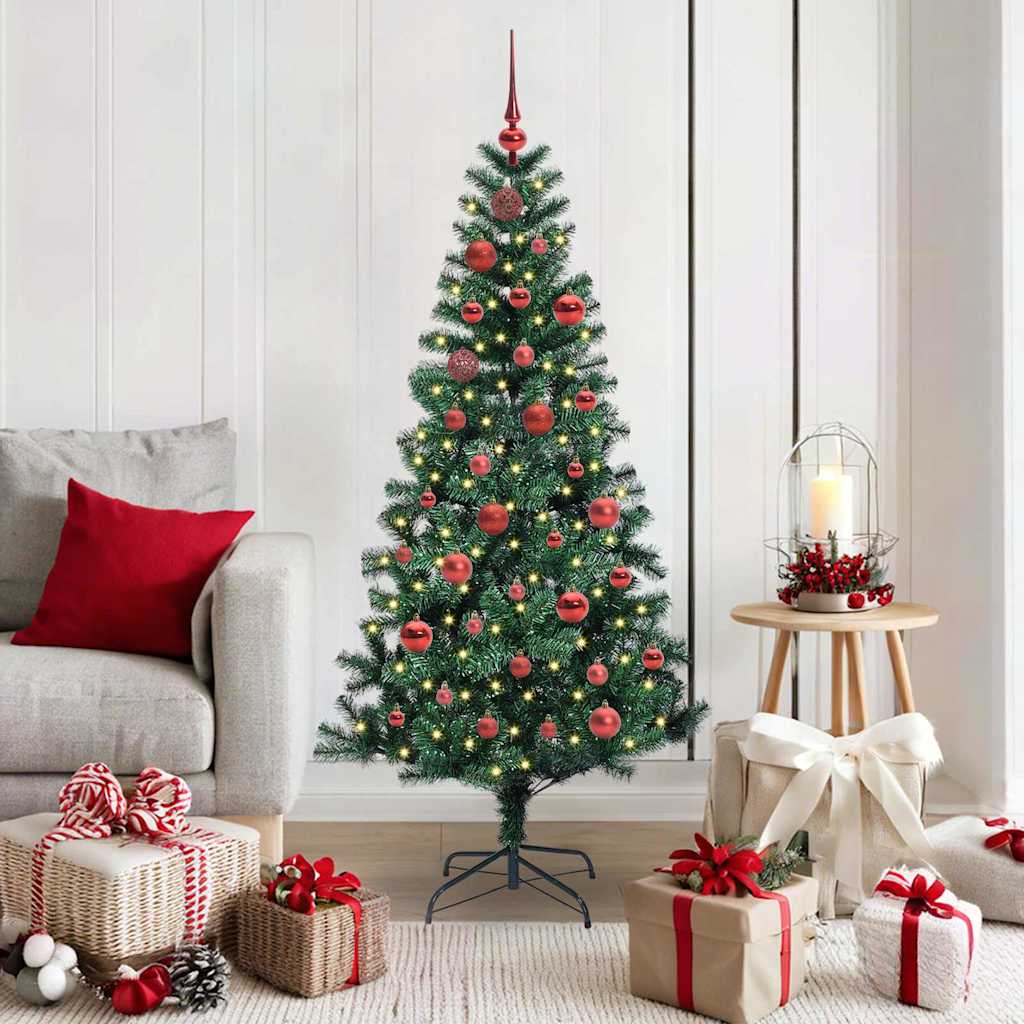 CHERLI Artificial Pre-lit Christmas Tree Green 150 cm PVC and Metal - The Home Maker
