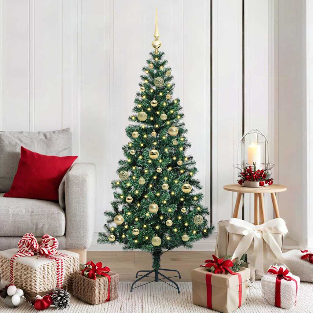 CHERLI Artificial Pre-lit Christmas Tree Green 150 cm PVC and Metal - Brittle & Co