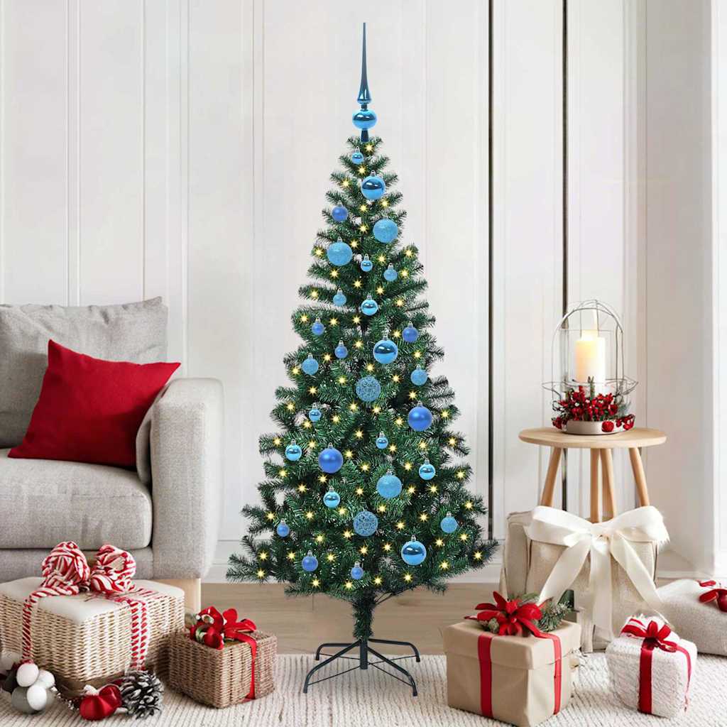 CHERLI Artificial Pre-lit Christmas Tree Green 150 cm PVC and Metal - Decor Base