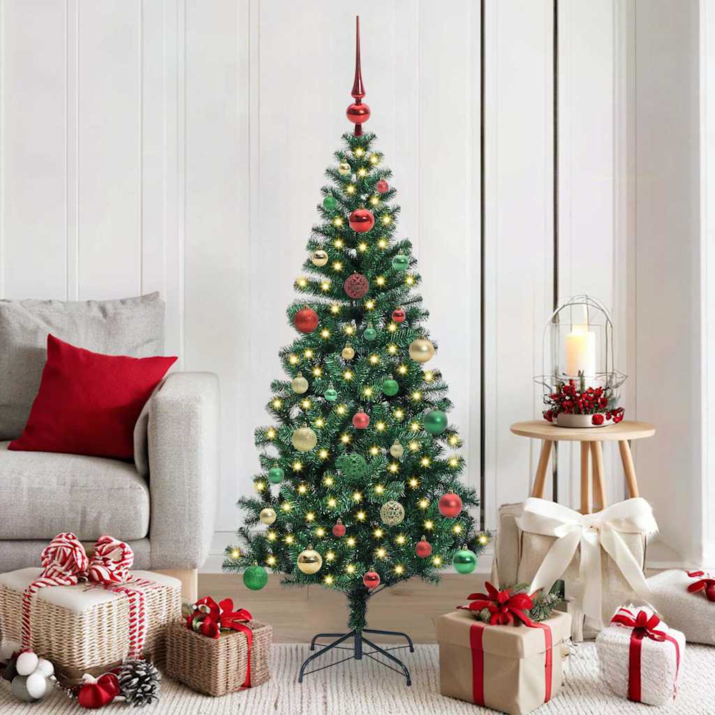 CHERLI Artificial Pre-lit Christmas Tree Green 150 cm PVC and Metal - Design Hut