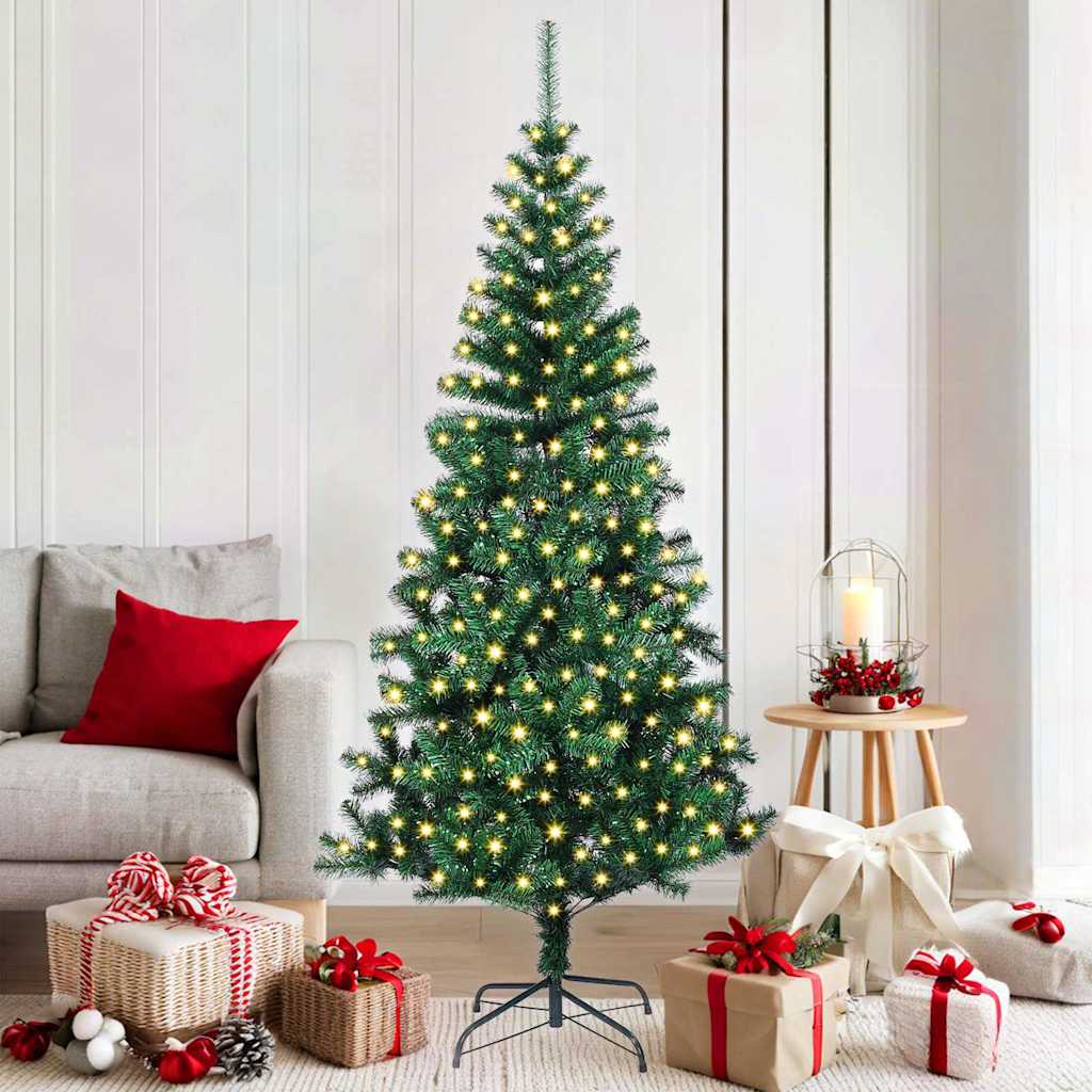 CHERLI Artificial Pre-lit Christmas Tree Green 180 cm PVC and Metal - Direct Imports