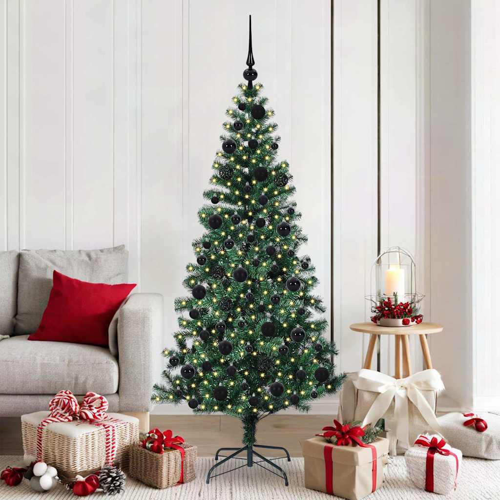 CHERLI Artificial Pre-lit Christmas Tree Green 180 cm PVC and Metal - Millennium Furniture