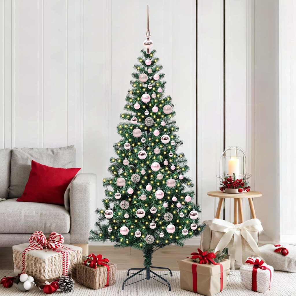 CHERLI Artificial Pre-lit Christmas Tree Green 180 cm PVC and Metal - R and M Furniture