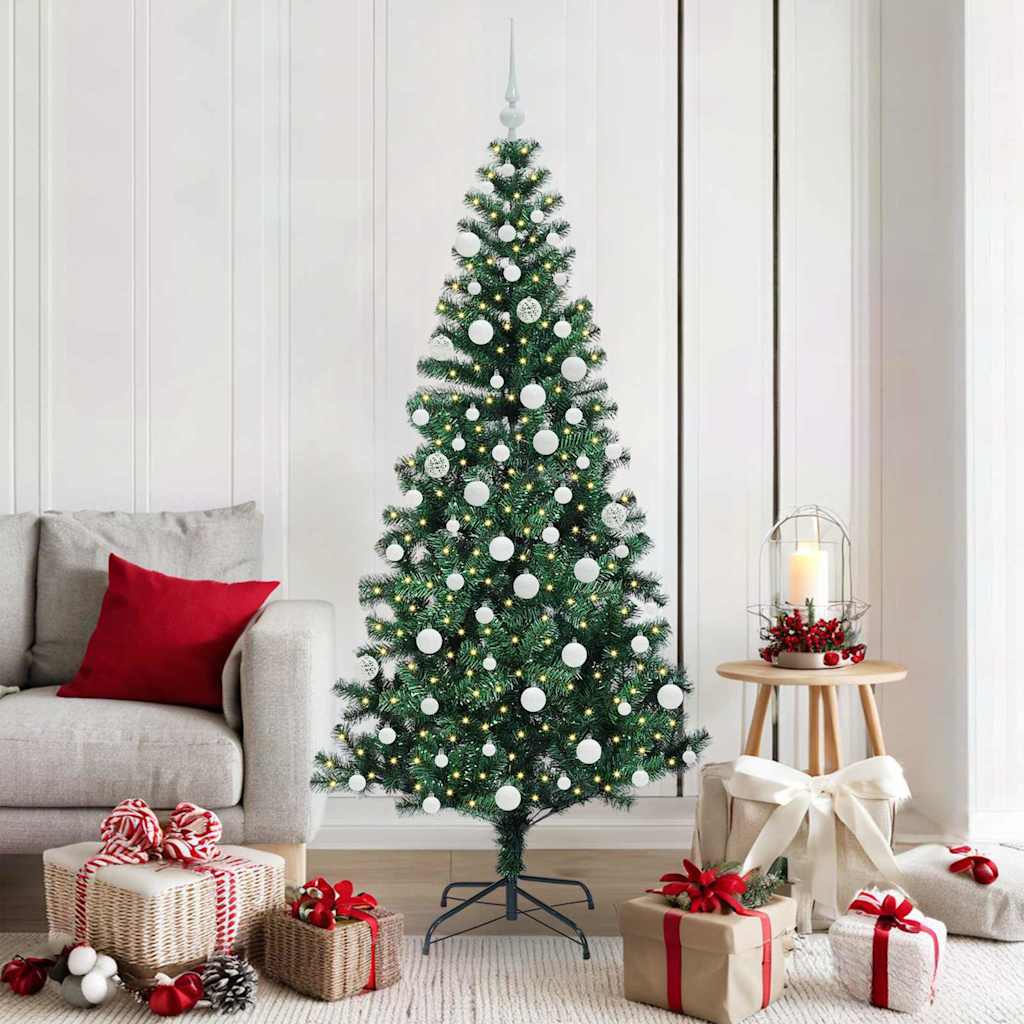 CHERLI Artificial Pre-lit Christmas Tree Green 180 cm PVC and Metal - Sid & Sam