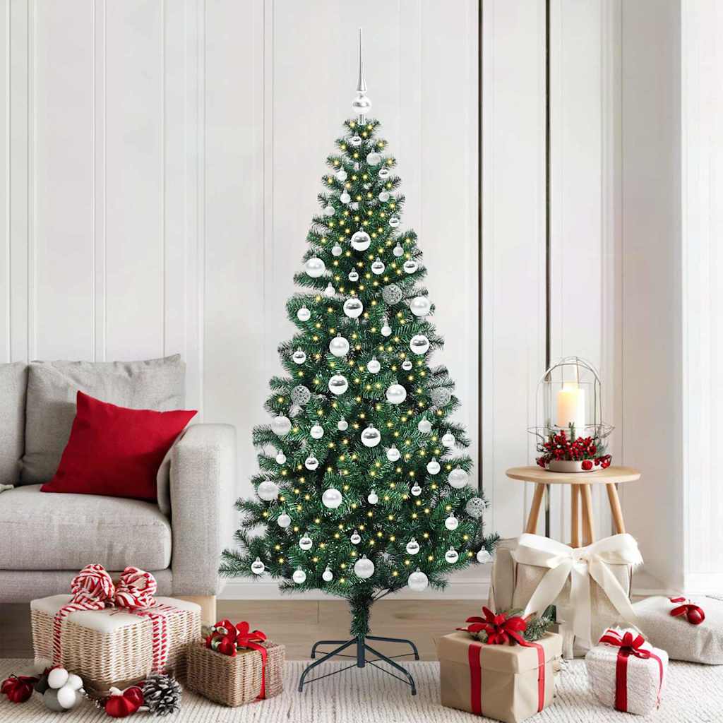 CHERLI Artificial Pre-lit Christmas Tree Green 180 cm PVC and Metal - The Home Maker
