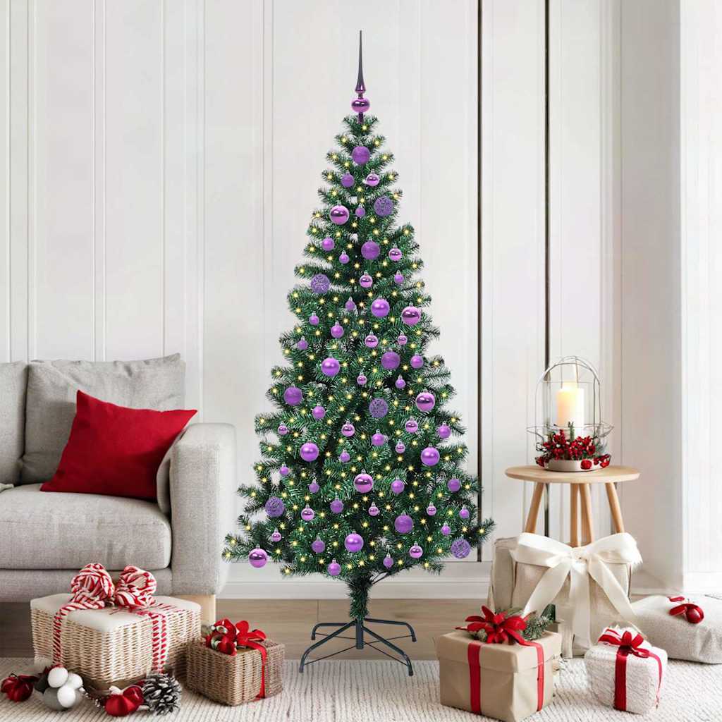 CHERLI Artificial Pre-lit Christmas Tree Green 180 cm PVC and Metal - Tyrell & Tyrell