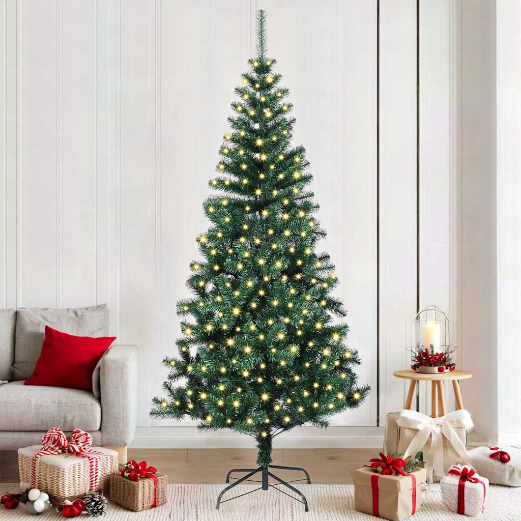 CHERLI Artificial Pre-lit Christmas Tree Green 210 cm PVC and Metal - Brittle & Co