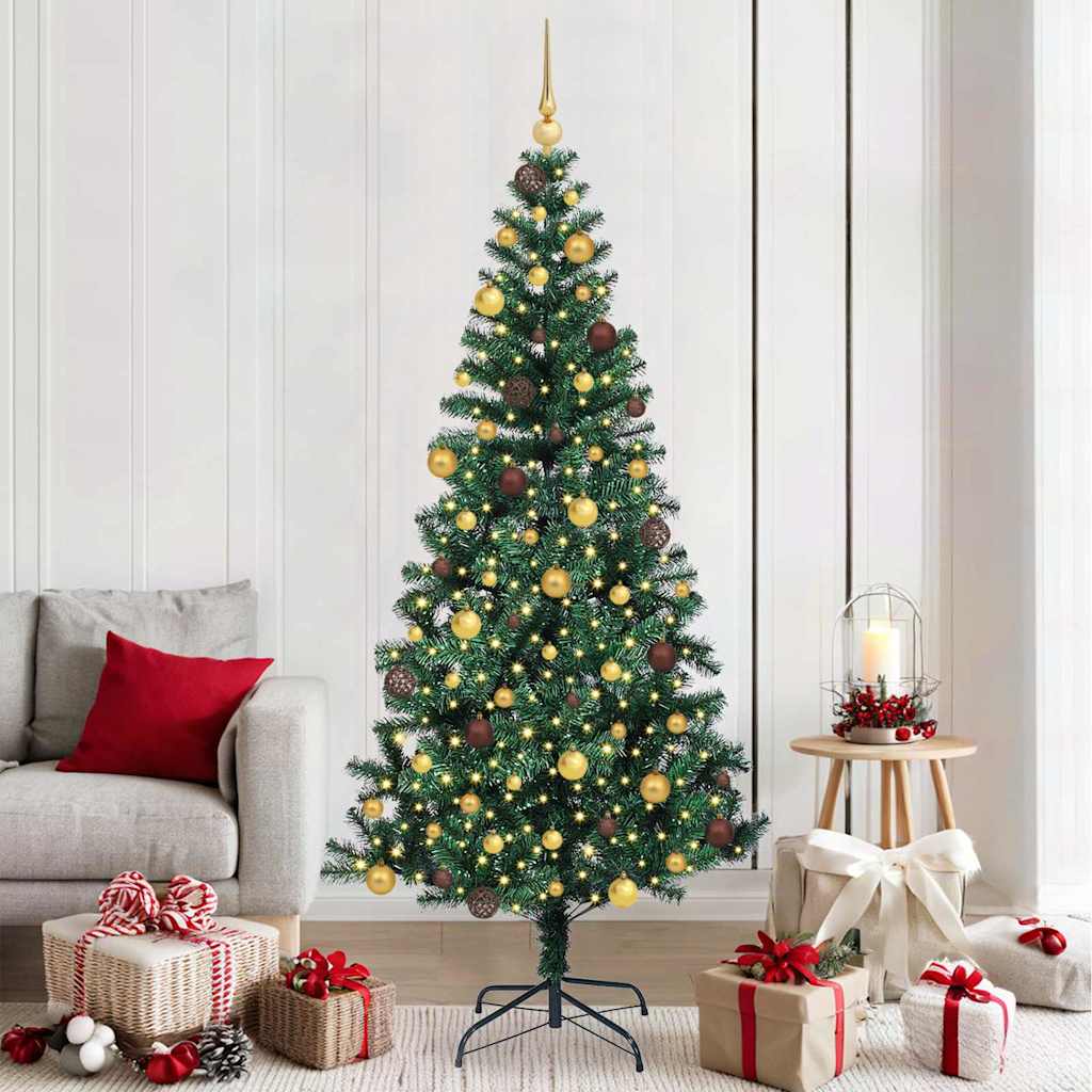 CHERLI Artificial Pre-lit Christmas Tree Green 210 cm PVC and Metal - Casper Homes