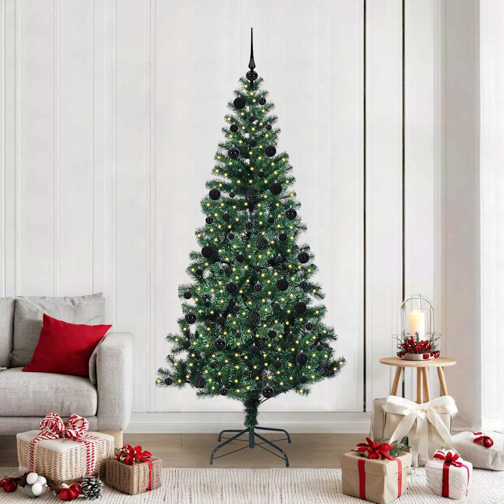 CHERLI Artificial Pre-lit Christmas Tree Green 210 cm PVC and Metal - Direct Imports