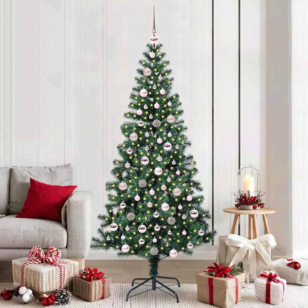 CHERLI Artificial Pre-lit Christmas Tree Green 210 cm PVC and Metal - Discount Dealers