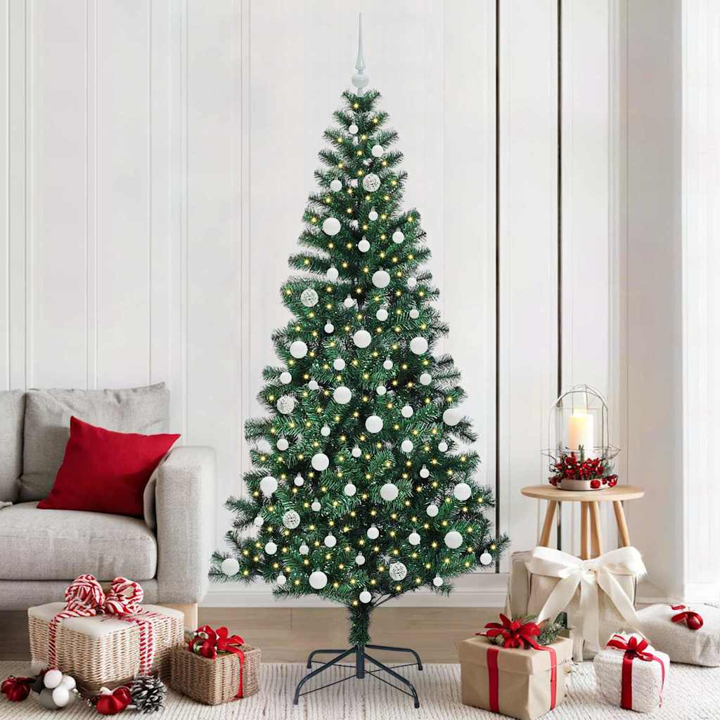 CHERLI Artificial Pre-lit Christmas Tree Green 210 cm PVC and Metal - Merkel Designers