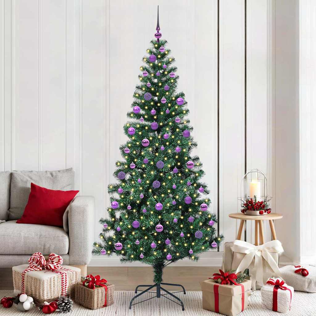CHERLI Artificial Pre-lit Christmas Tree Green 210 cm PVC and Metal - R and M Furniture
