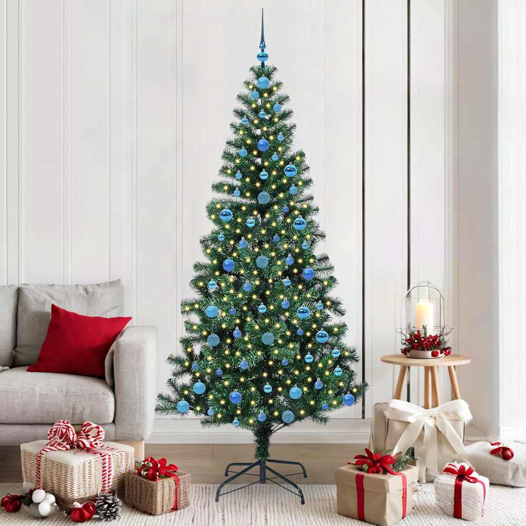 CHERLI Artificial Pre-lit Christmas Tree Green 210 cm PVC and Metal - Sid & Sam