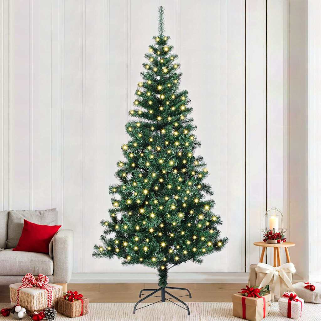 CHERLI Artificial Pre-lit Christmas Tree Green 240 cm PVC and Metal - The Home Maker