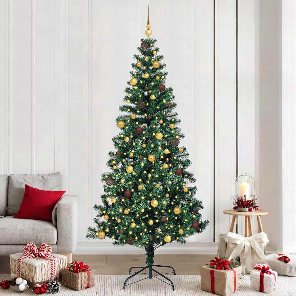 CHERLI Artificial Pre-lit Christmas Tree Green 240 cm PVC and Metal - Tyrell & Tyrell