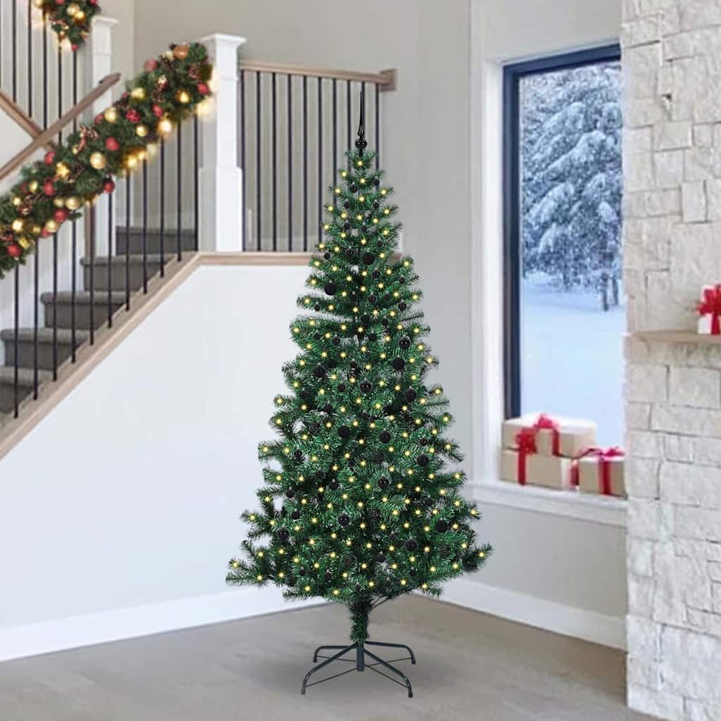 CHERLI Artificial Pre-lit Christmas Tree Green 240 cm PVC and Metal - Casper Homes