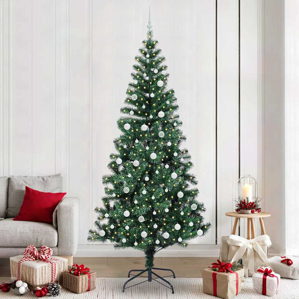 CHERLI Artificial Pre-lit Christmas Tree Green 240 cm PVC and Metal - Decor Base