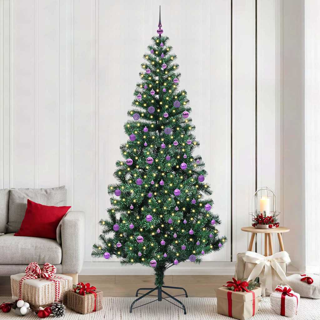 CHERLI Artificial Pre-lit Christmas Tree Green 240 cm PVC and Metal - Discount Dealers