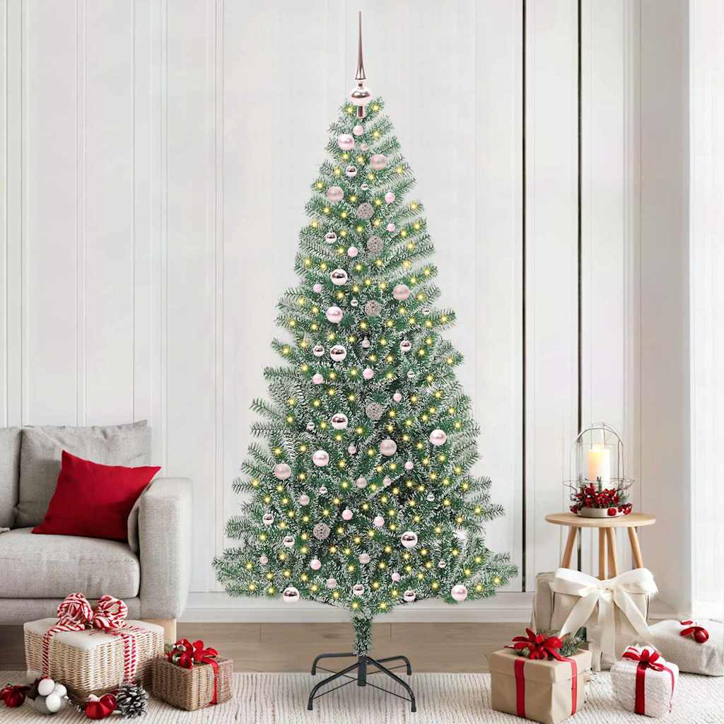 CINDEL Artificial Christmas Tree Snow Flocked with LED Light 240 cm - The Home Maker