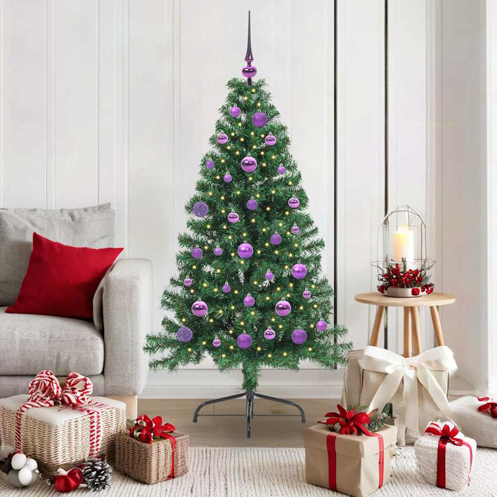 EMBERI Artificial Pre-lit Christmas Tree Green 150 cm PVC - Charlotte Dunes