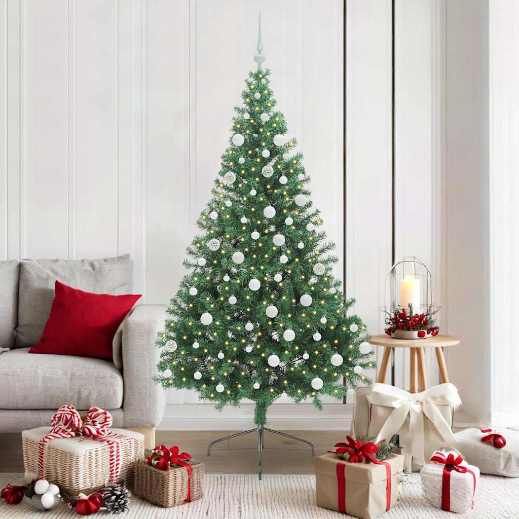 EMBERI Artificial Pre-lit Christmas Tree Green 180 cm PVC - Sid & Sam