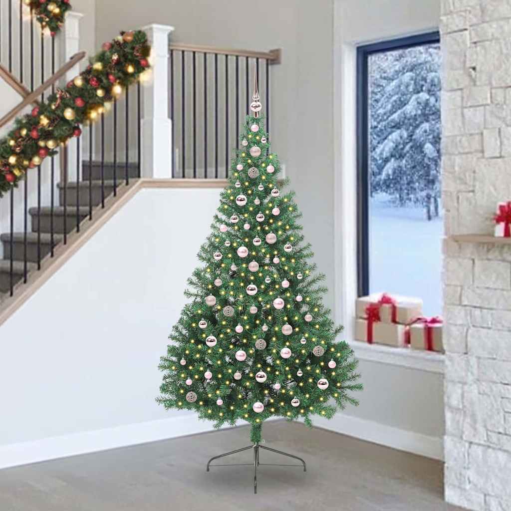 EMBERI Artificial Pre-lit Christmas Tree Green 240 cm PVC - Brittle & Co