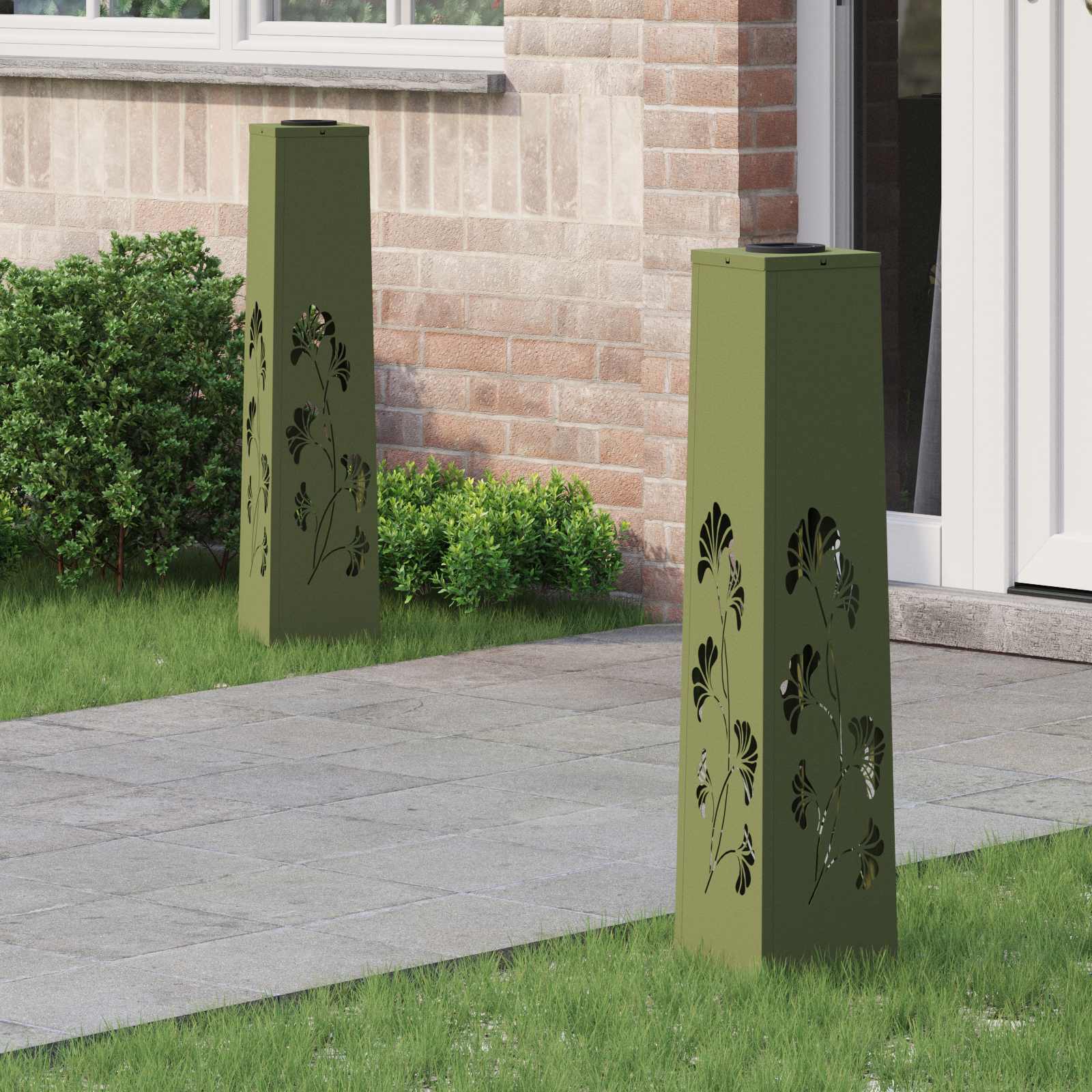 NIEBRO Solar LED Pathway Light 2 pcs Olive Cold Rolled Steel - Green - Design Hut