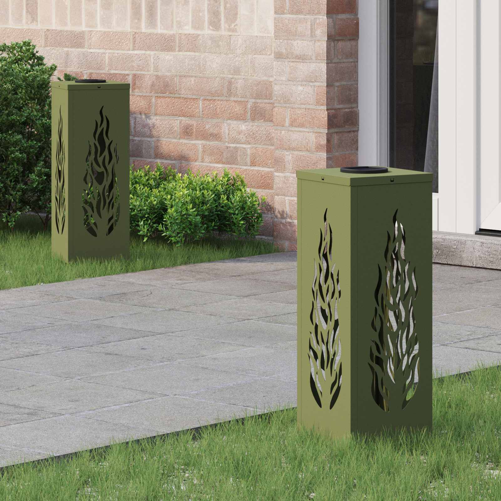 NIEBRO Solar LED Pathway Light 2 pcs Olive Cold Rolled Steel - Green - Design Hut