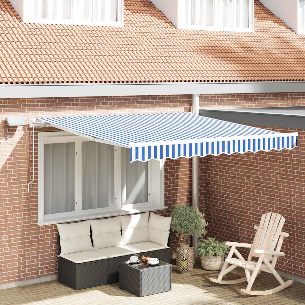 Retractable Awning Blue and white 3.5 x 2.5 m Fabric and metal - Style and Chic