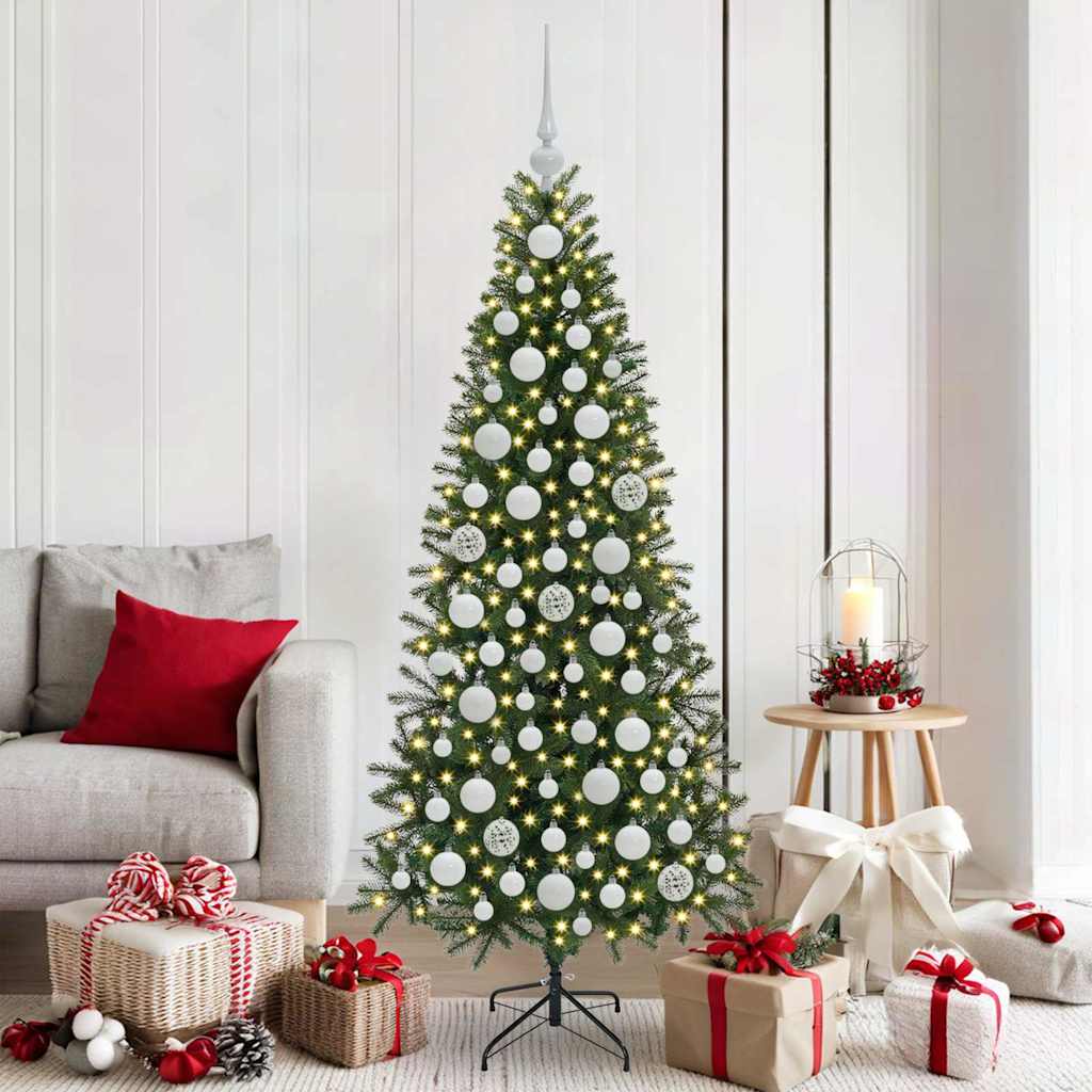 FLINRA Christmas Bauble Set with 300 LEDs 120 pcs White Plastic - Sid & Sam
