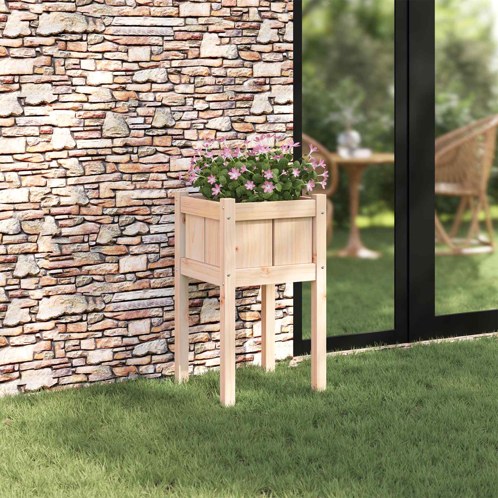 OLIFORD Garden Planter Nature 40x40x70 cm Solid Wood - Pine - Design Hut