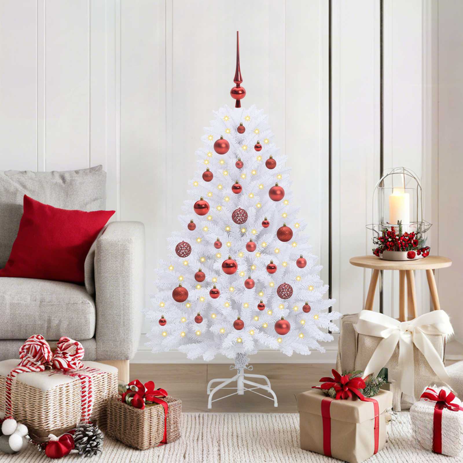 FROSTEL Artificial Hinged Christmas Tree White 120 cm PVC and Steel - R and M Furniture