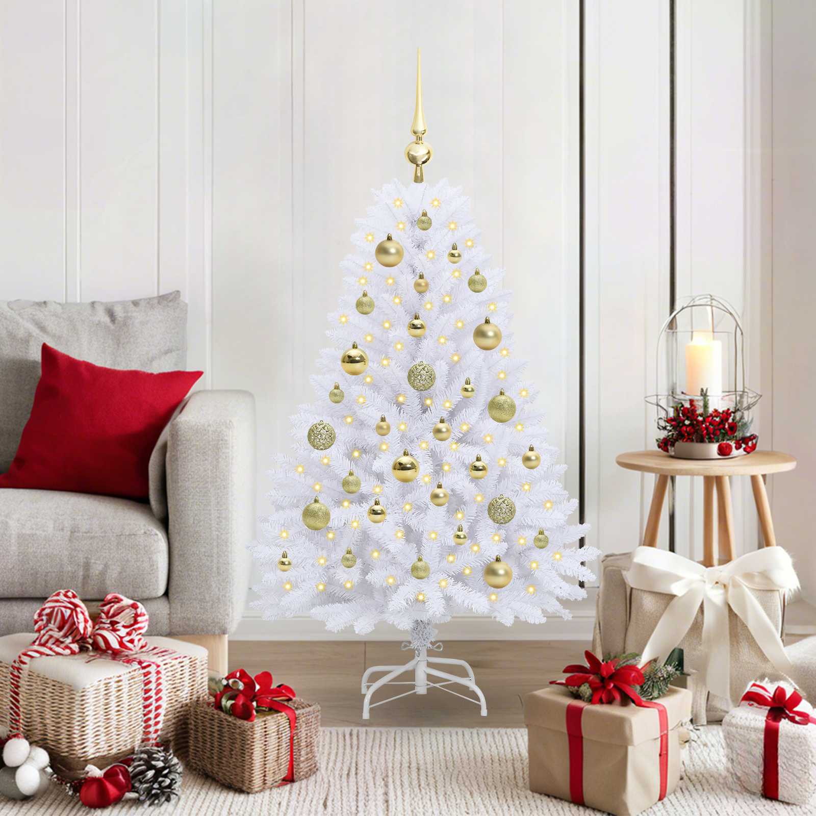 FROSTEL Artificial Hinged Christmas Tree White 120 cm PVC and Steel - Tyrell & Tyrell